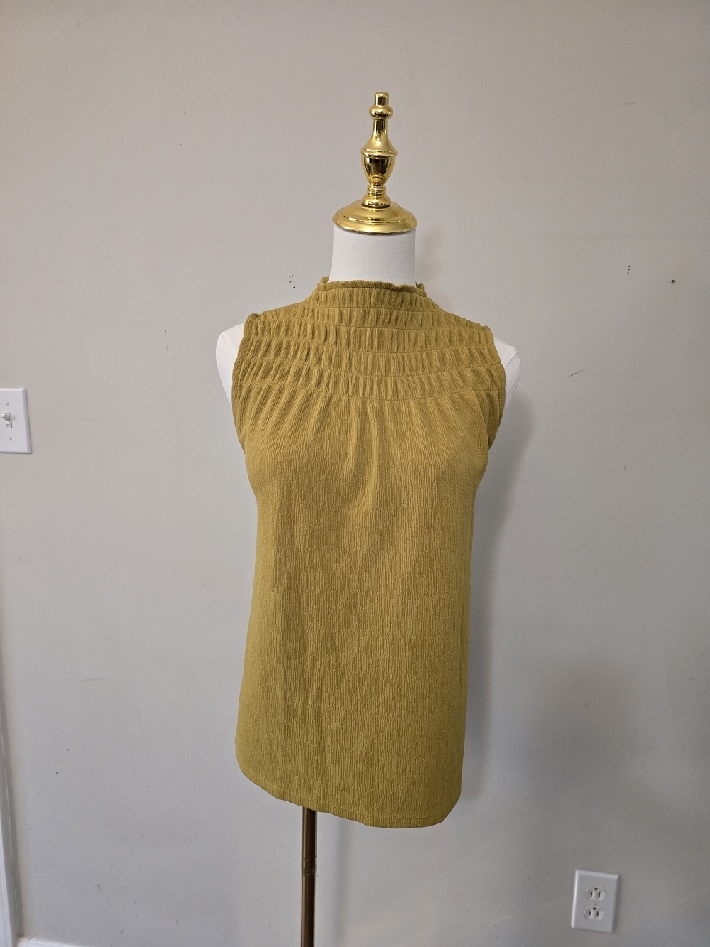 Ann Taylor Factory Mustard Smocked High-Neck Tank